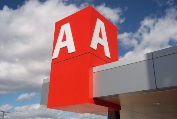 Seneca College logo on roof, the letter A in red box